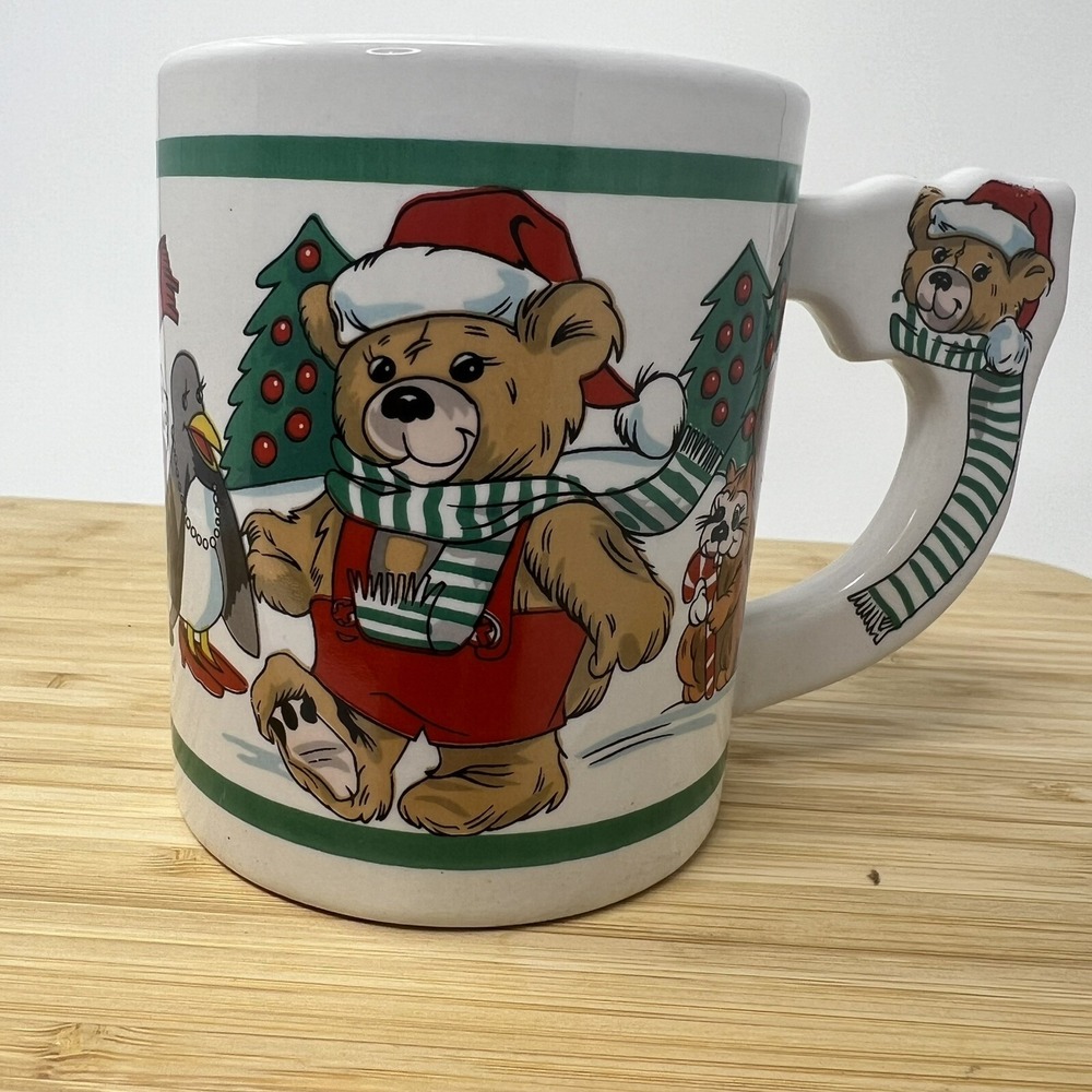 Christmas Coffee Mug Cup Teddy Bear Handle Christmas Tree Penguin Skunk Snow